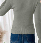 Grey Plain V-Neck Long Sleeve Sweater