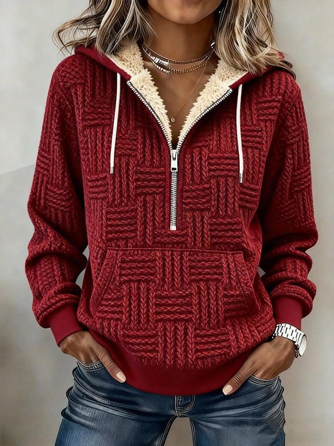 Red Long Sleeve Fleece Lined Hooded Sweater