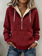 Red Long Sleeve Fleece Lined Hooded Sweater