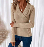Apricot Plain V-Neck Long Sleeve Sweater