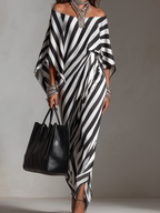Statement Monochrome Stripe Asymmetric Maxi Dress