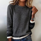 Grey Round Neck Long Sleeve Sweater