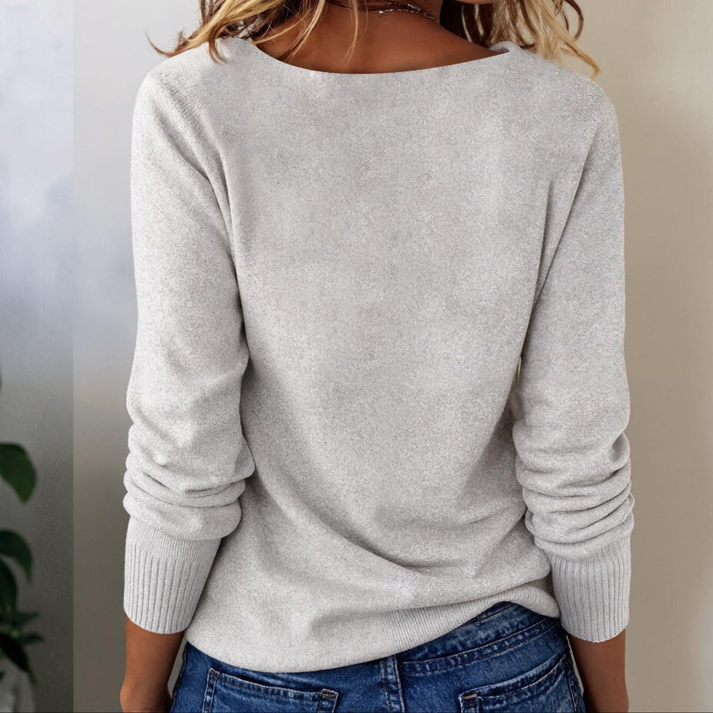 Grey Long Sleeve Plain Sweater