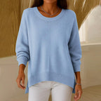 Blue Long Sleeve Asymmetric Hem Knit Sweater